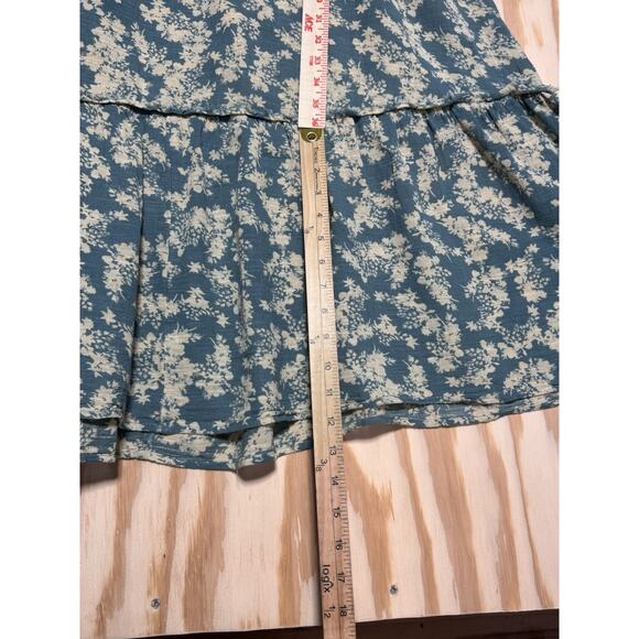 Free People Blue Cream Floral Smocked Puff Sleeve Midi Dress Women’s Medium Boho - Picture 8 of 13